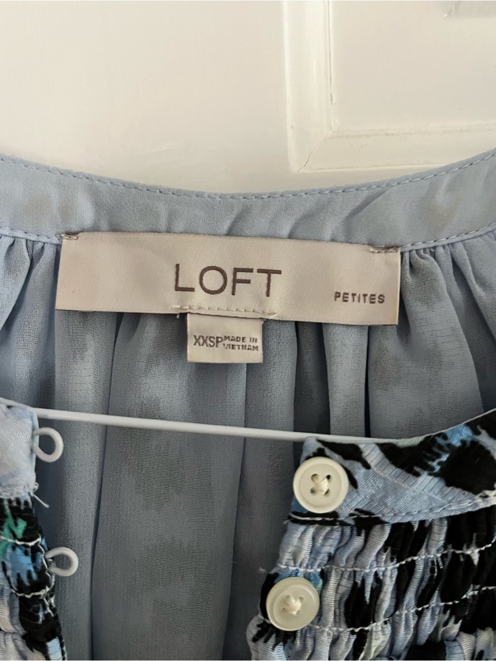 LOFT Blue and Black Leopard-Print Button Henley Blouse - Picture 2 of 7